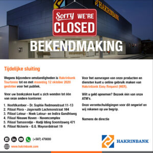Tijdelijke sluiting Hakrinbank Tourtonne