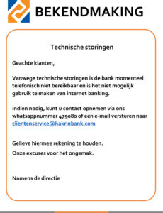 bekendmaking technische storingen