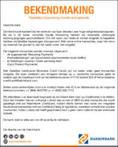 bekendmaking creditcard