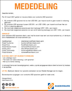 Nieuwe criteria voor contante USD opnamen