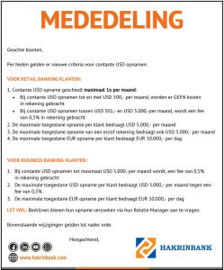 wijziging contante usd opnamen