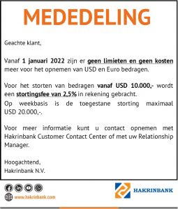 wijziging contante usd opnamen