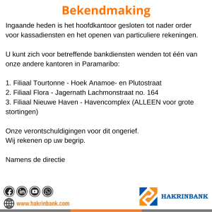 bekendmaking kantoor gesloten