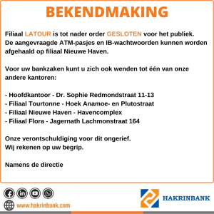 bekendmaking kantoor gesloten