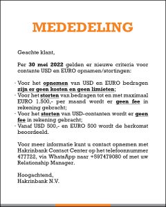 fee voor cash usd en eur afgeschaft