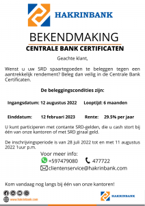Informatieblad uitgifte Centrale Bank Certificaat